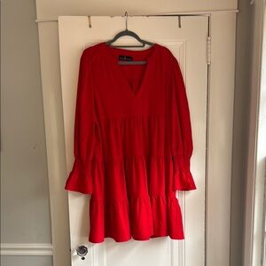 Pomander Place Red Long Sleeve V-Neck Sundress Wedding